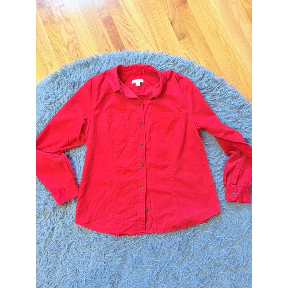 Charter Club Red Corduroy Button Front Shirt Size M